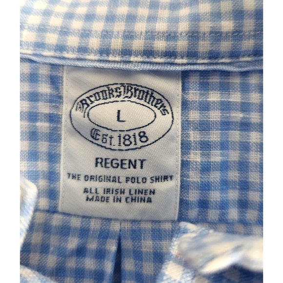 Brooks Brothers Regent Gingham Irish Linen Long Sleeve LARGE Baird McNutt Blue - Picture 3 of 7